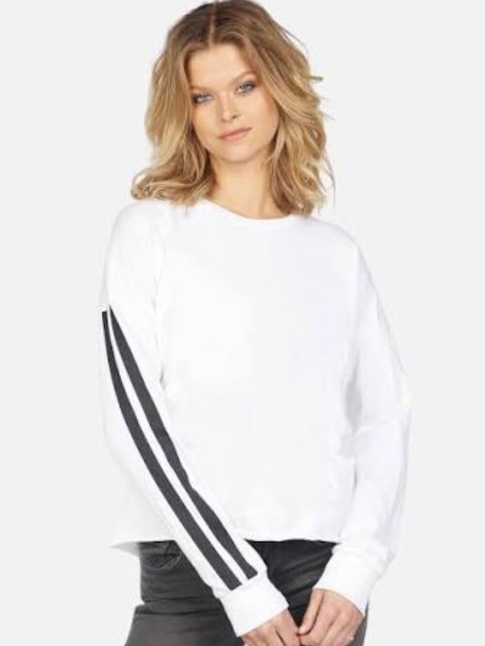 NWT Michael Lauren White Long Sleeve Contrast Stripe Top M